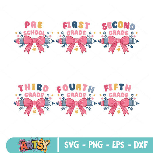 Grades bow tie design svg bundle, primary school grades​ svg, school spirit svg