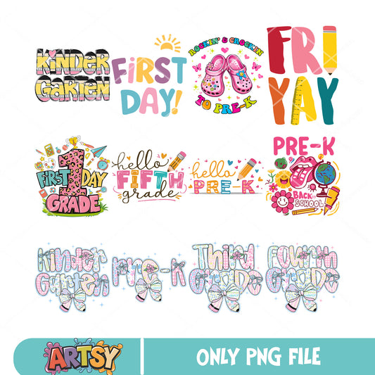 Grade school vibes png bundle, grade school png, school bow png