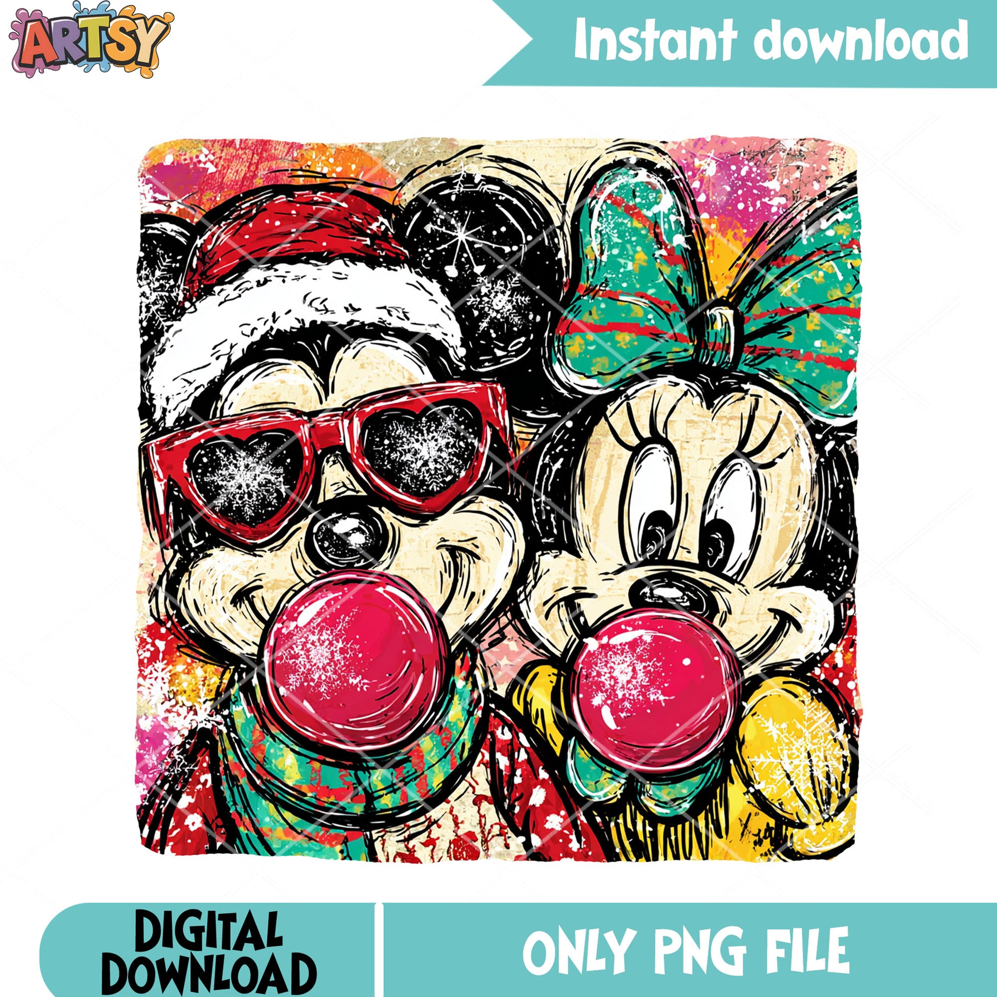Graffiti christmas couple disney png, mickey and friends png, xmas png