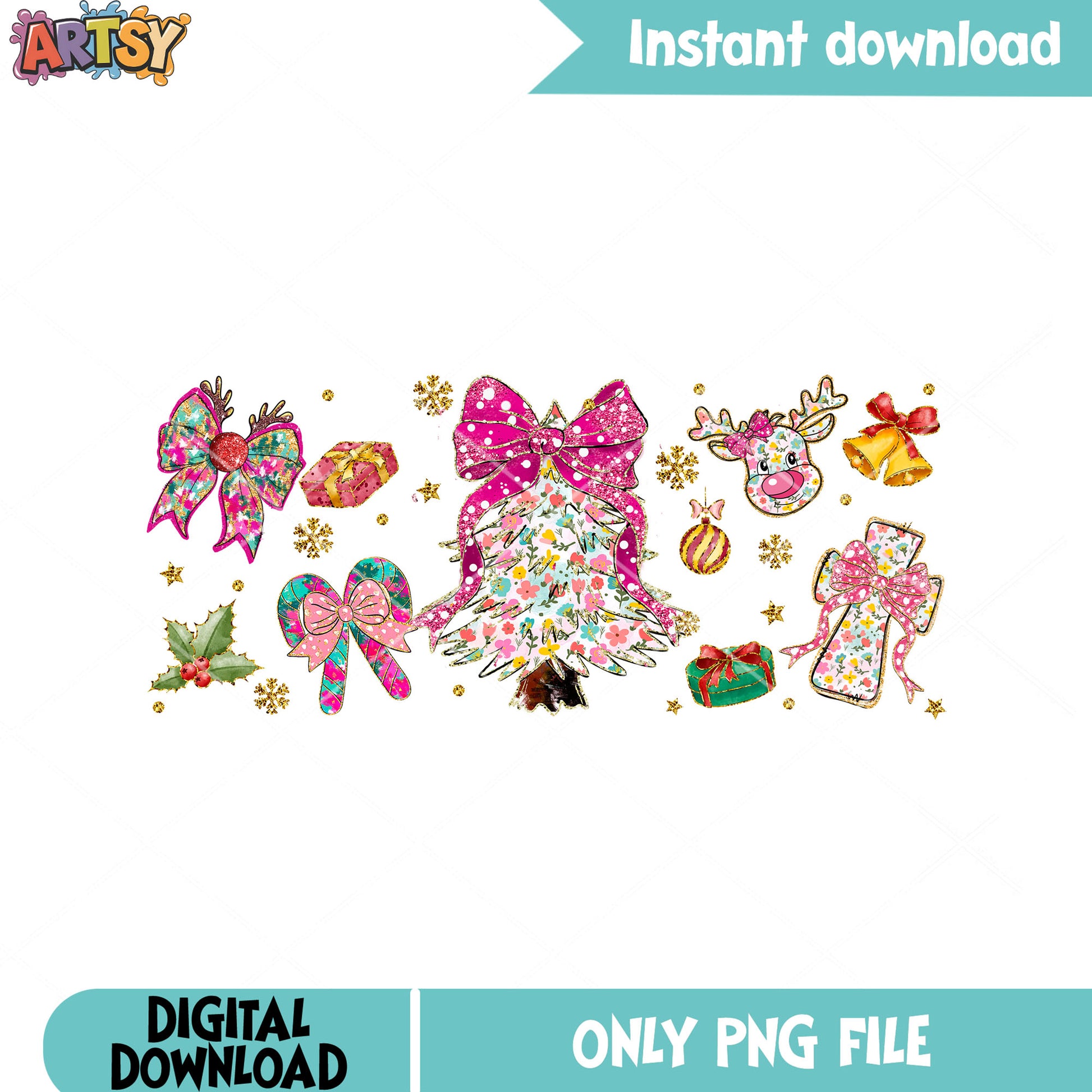 Graffiti christmas tree png, christmas bow png, christmas gifts png