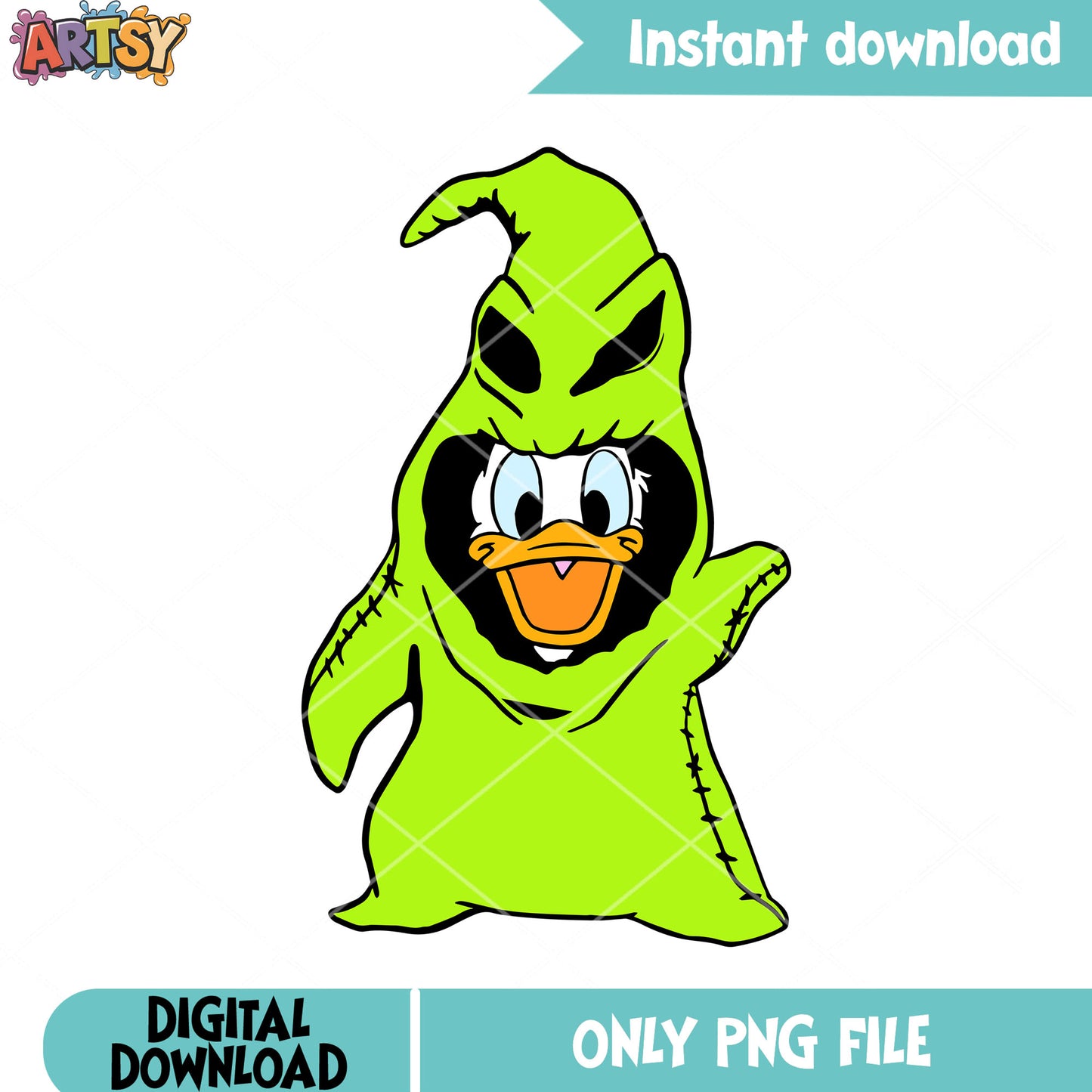 Green Alien png, scary halloween costume png, donald duck png