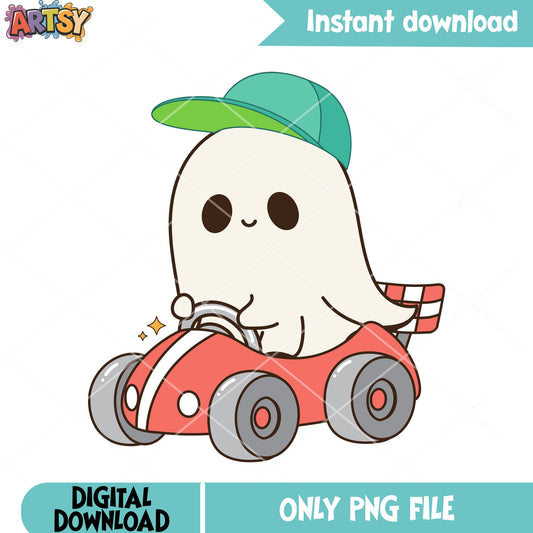 Green hat ghost star png, red race car png, scary night png