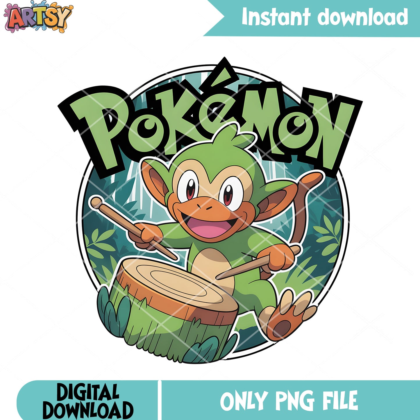 Green monkey pokemon png, pokemon grookey png, pokemon card png