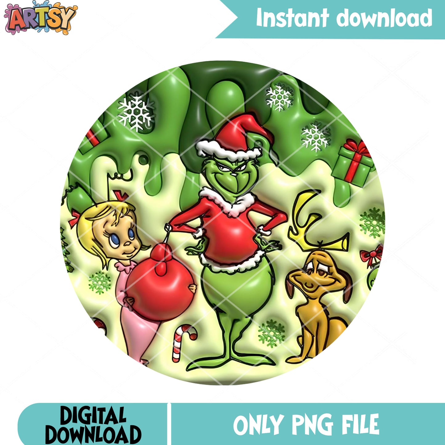 Green monster cute girl png, dog christmas trio png, friendship png