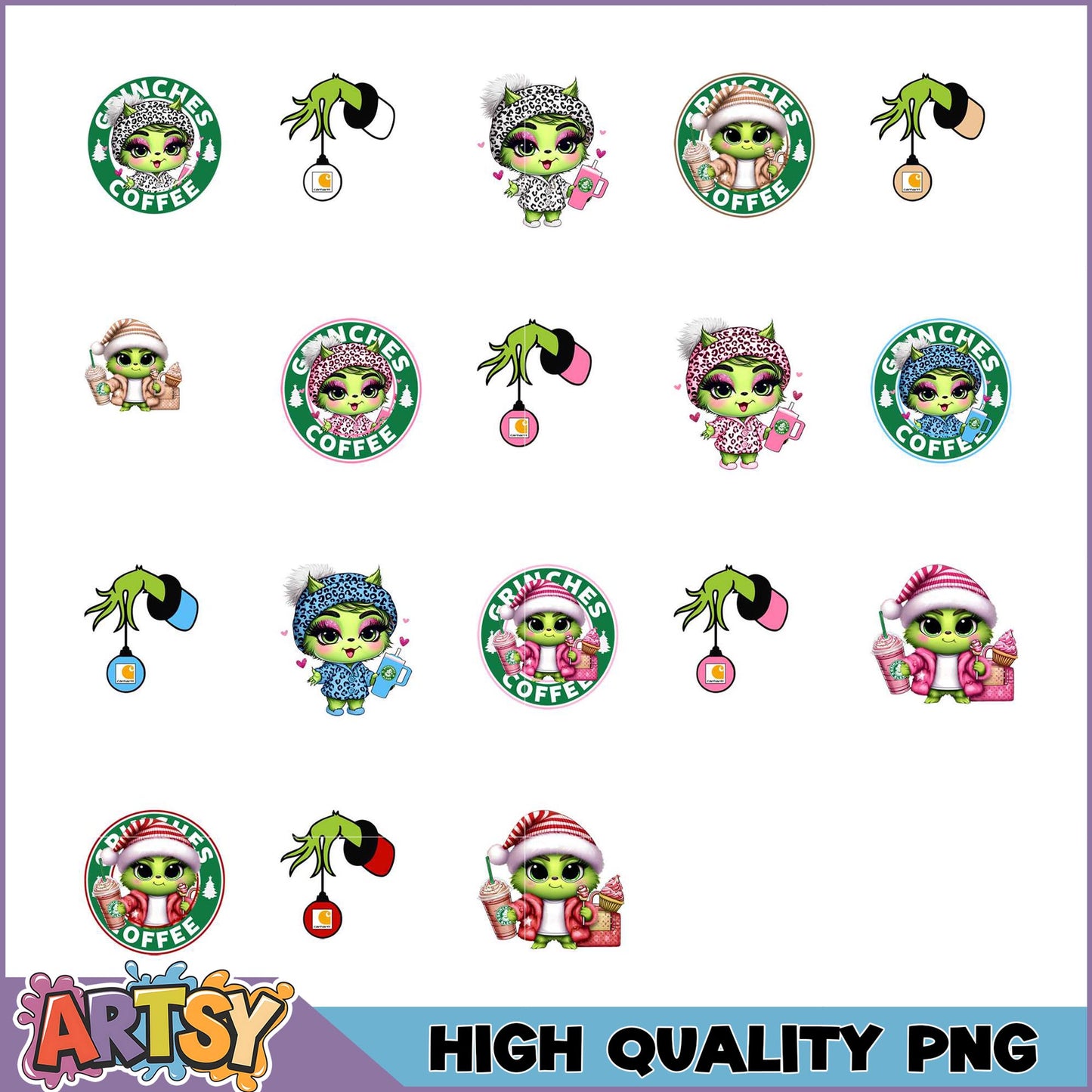 Grinch Coffee PNG Bundle Cute Kawaii Designs