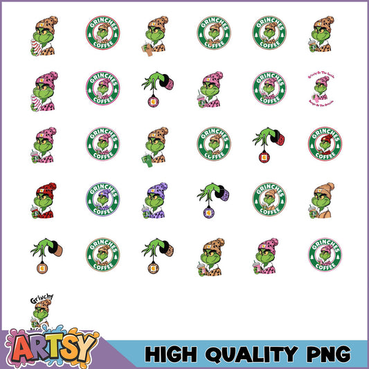 Grinch Coffee PNG Bundle High Quality Graphics