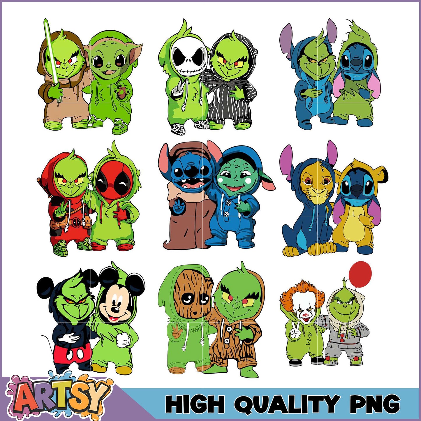 Grinch Friends PNG Bundle Cute Cartoon Character Designs