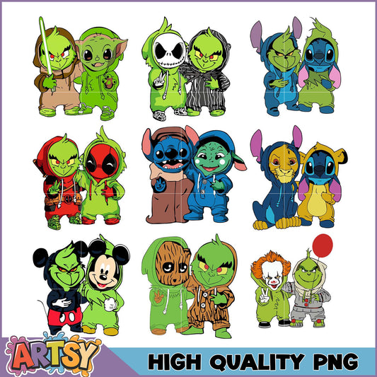 Grinch Friends PNG Bundle Cute Cartoon Character Designs