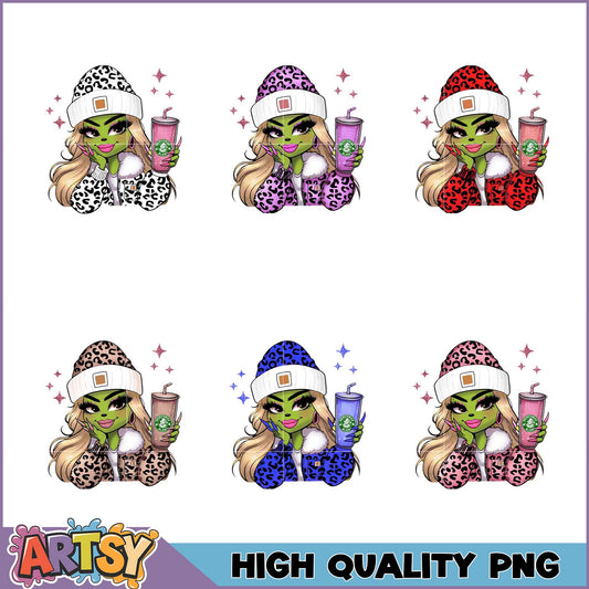 Grinch Girl PNG Bundle High Quality Sublimation Designs