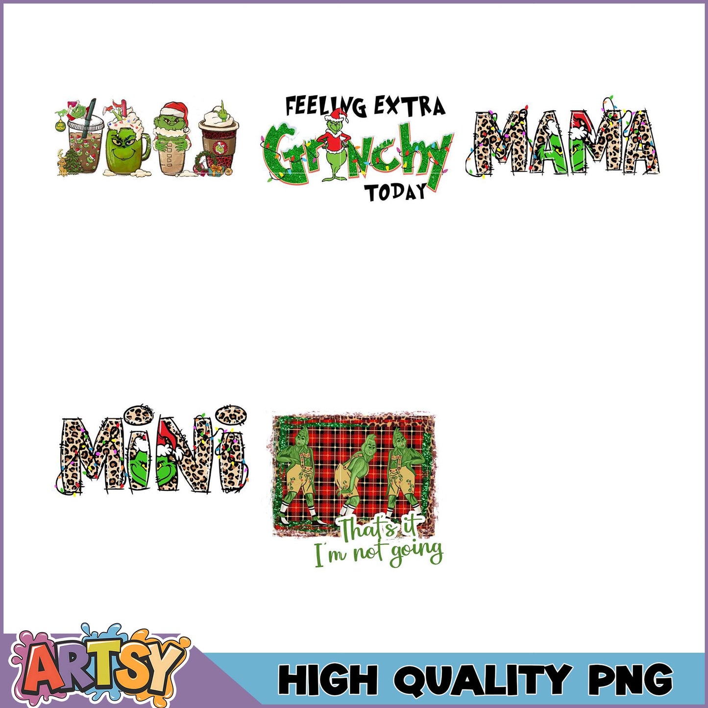 Grinch Mama PNG Bundle High Quality Christmas Designs