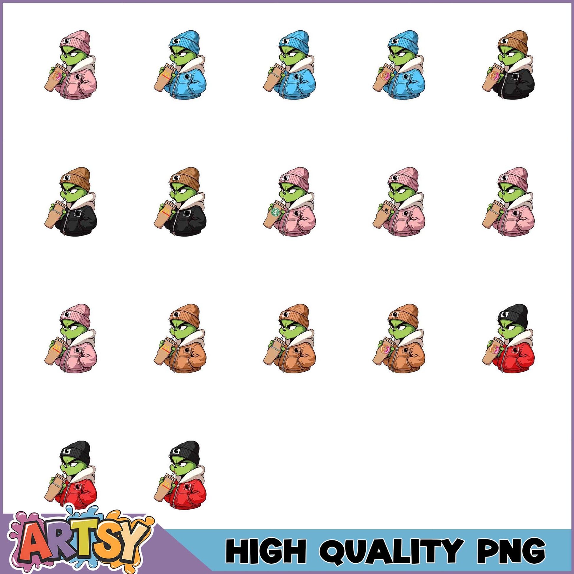 Grinch PNG Bundle 16 High Quality Kawaii Designs