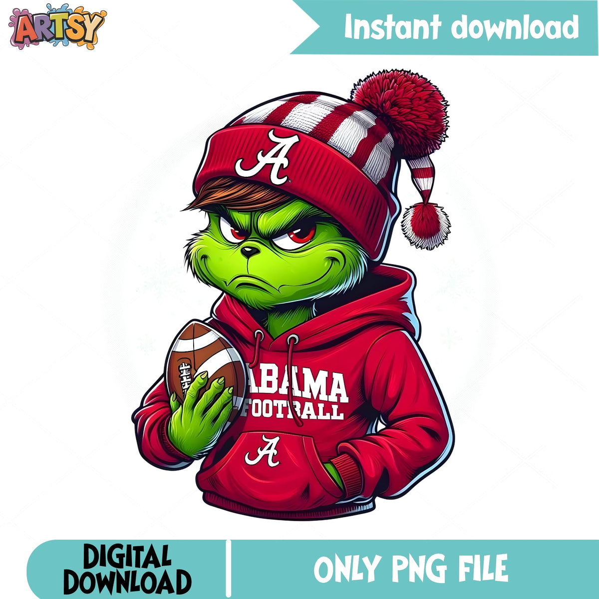 Grinch Alabama Football PNG, Christmas Football PNG, Crimson Tide PNG
