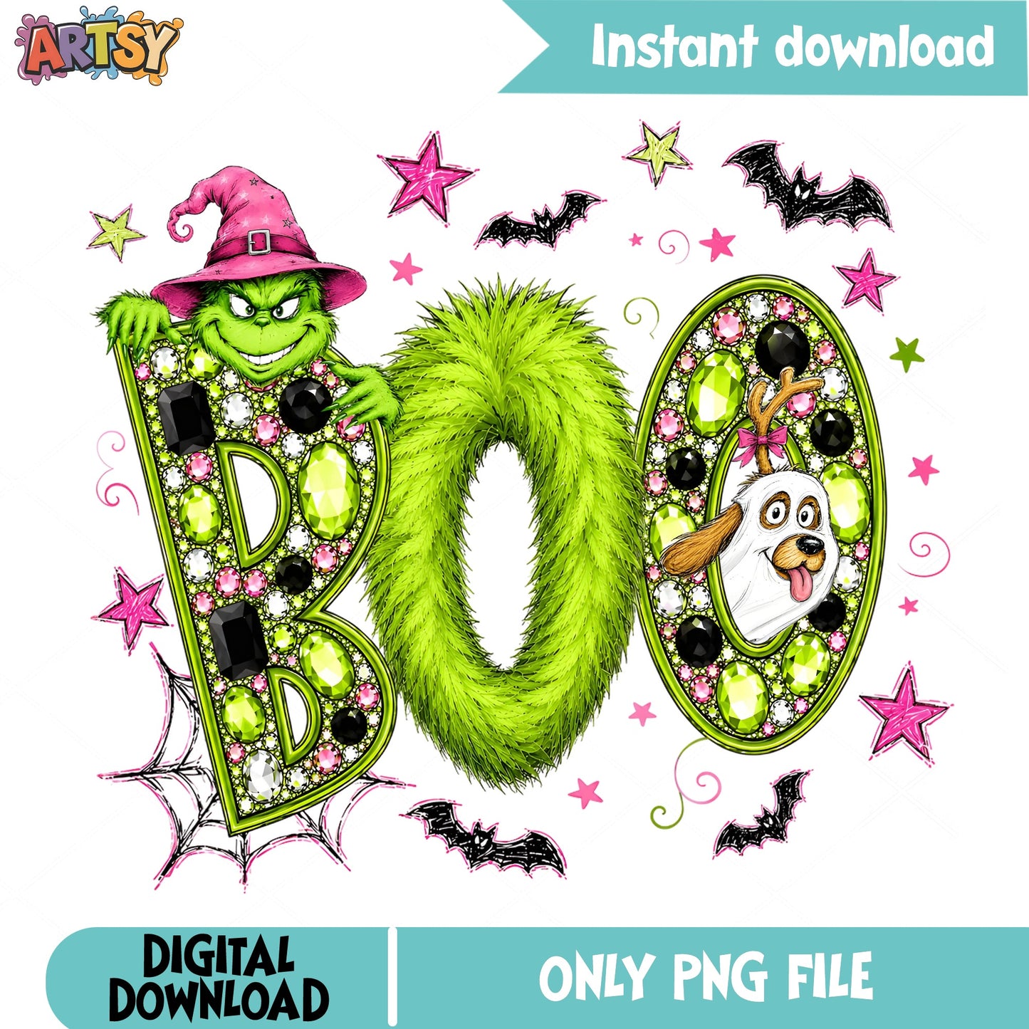 Grinch Halloween Boo PNG, Grinch Witch PNG, Halloween PNG