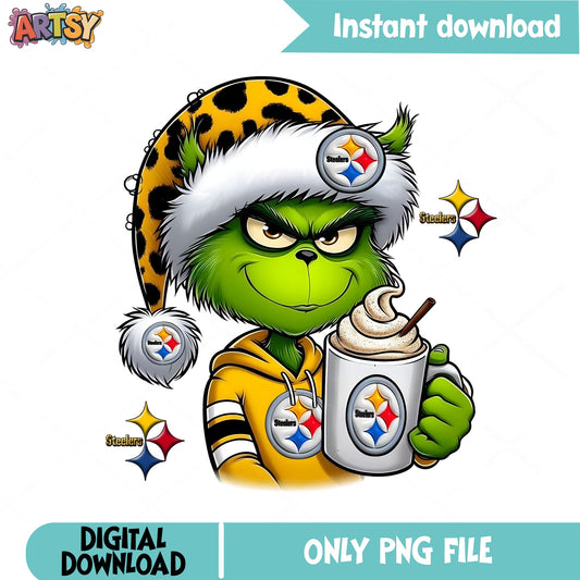 Grinch Pittsburgh Steelers PNG, Christmas Grinch PNG, NFL PNG