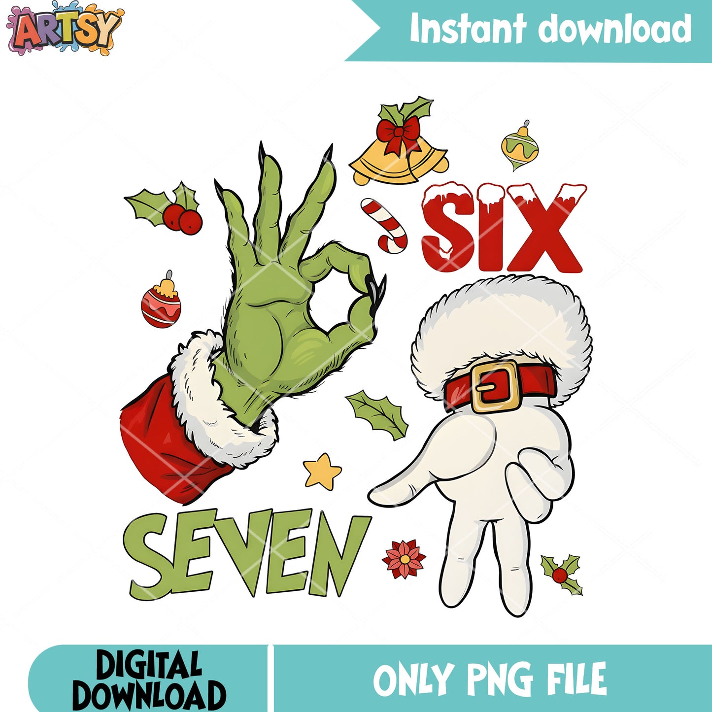 Grinch and santa six seven png, six seven joke png, 67 hand png