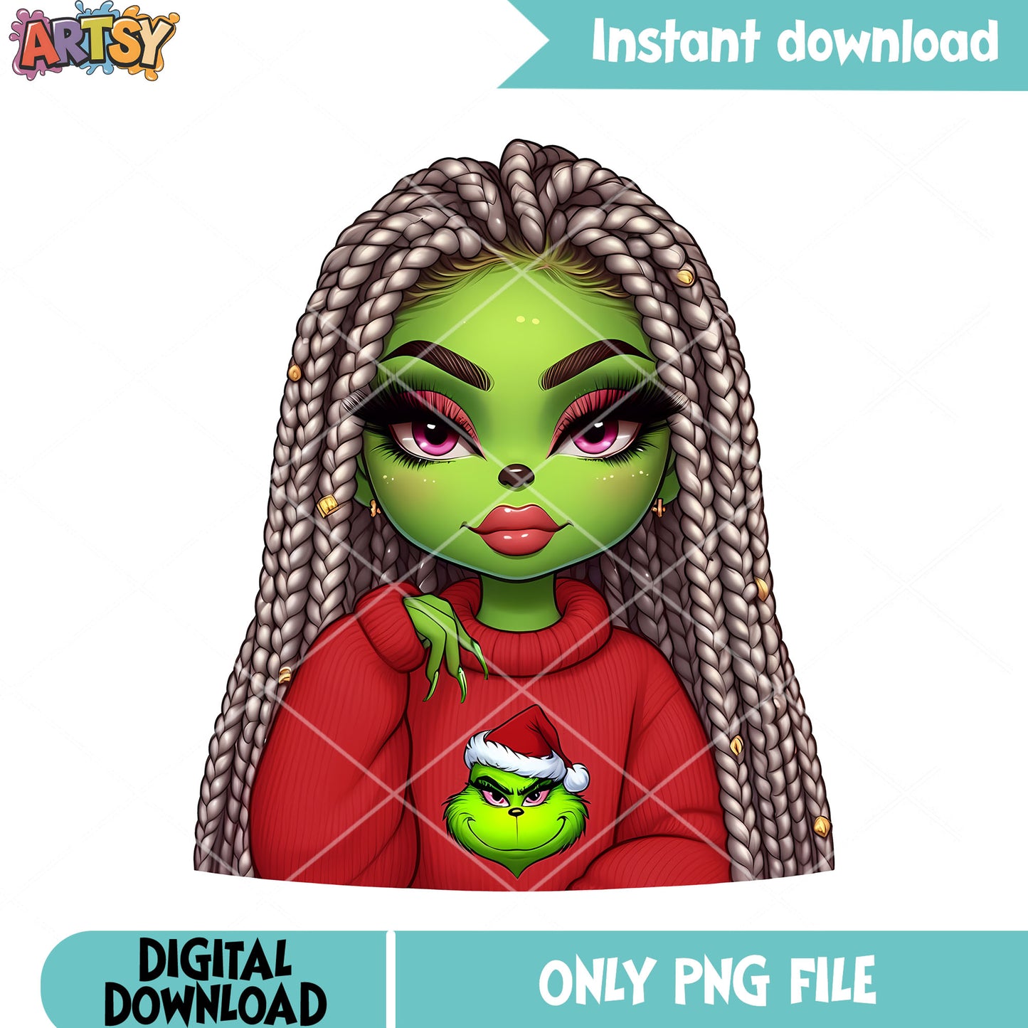 Grinch girl christmas png, ugly christmas sweater png, xmas png