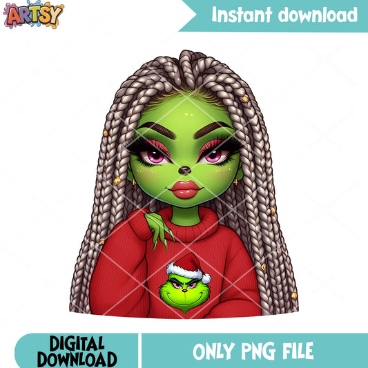 Grinch girl christmas png, ugly christmas sweater png, xmas png