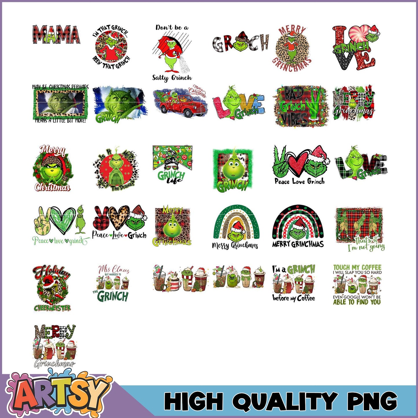 Grinchmas PNG Bundle 20+ High-Quality Designs