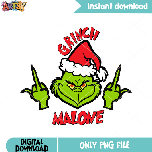 Grinch santa claus middle finger png, santa hat png, grinch png