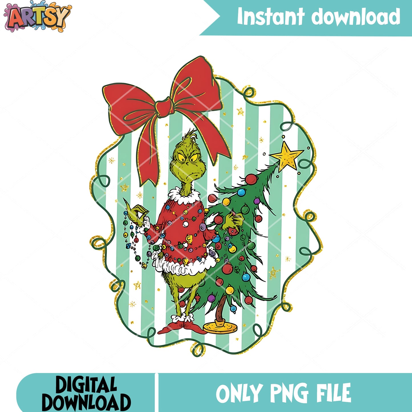 Grinch xmas monster png, christmas stringlight png, christmas decor png