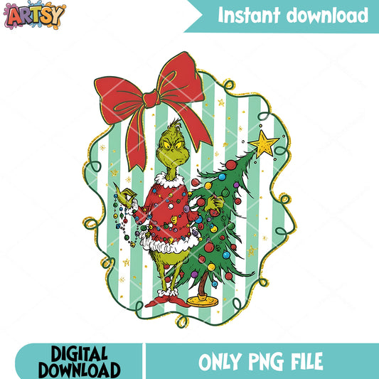 Grinch xmas monster png, christmas stringlight png, christmas decor png