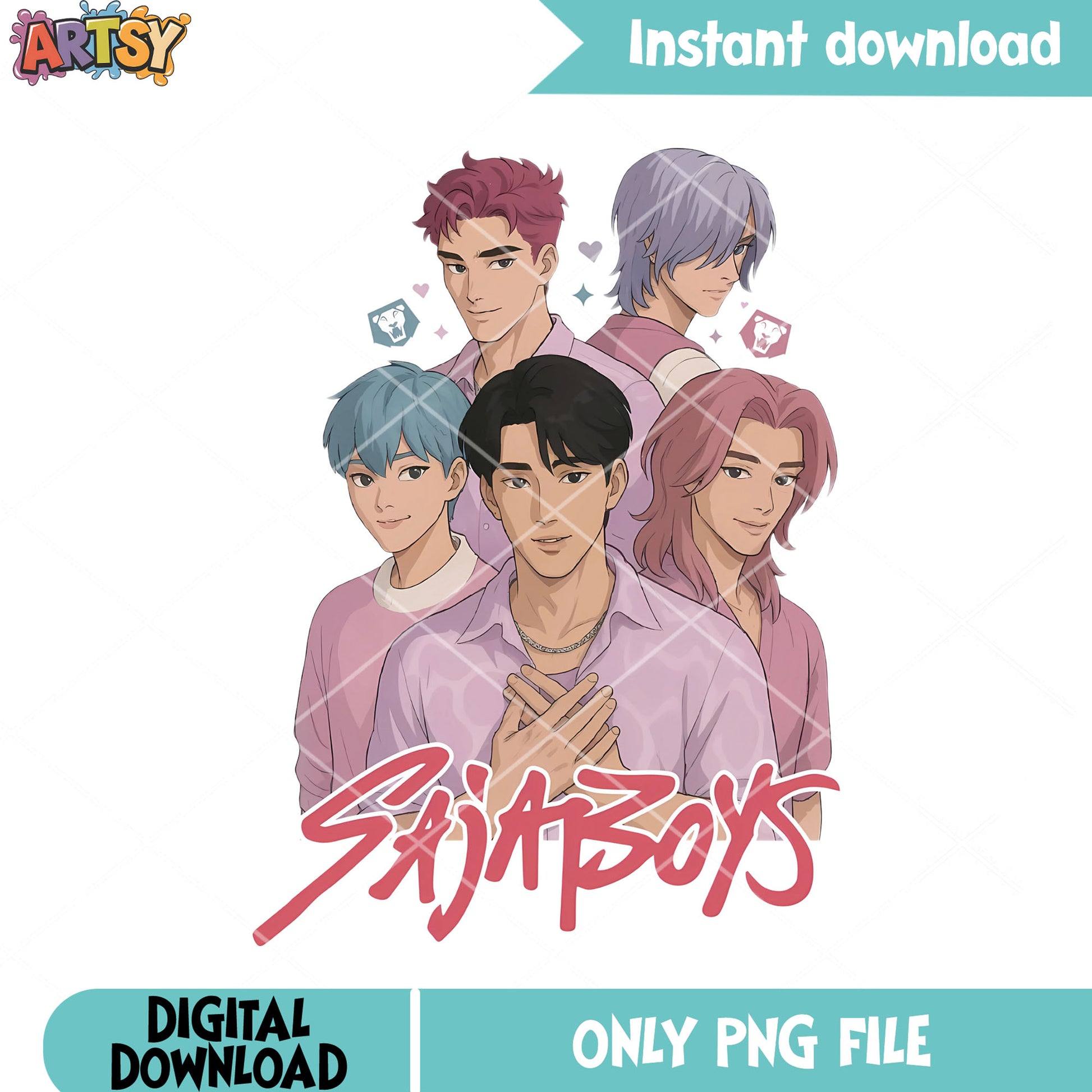 Group logo saja boys anime png, pose members png, anime pose kpop png