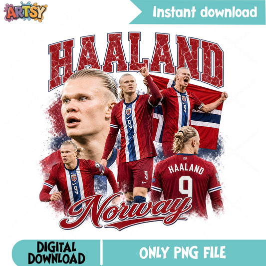 Haaland Norway Football Bootleg PNG, Soccer Player PNG, Retro Vintage PNG