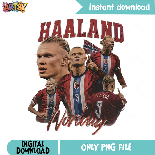 Haaland Norway Football PNG, Soccer Player Shirt, Bootleg PNG