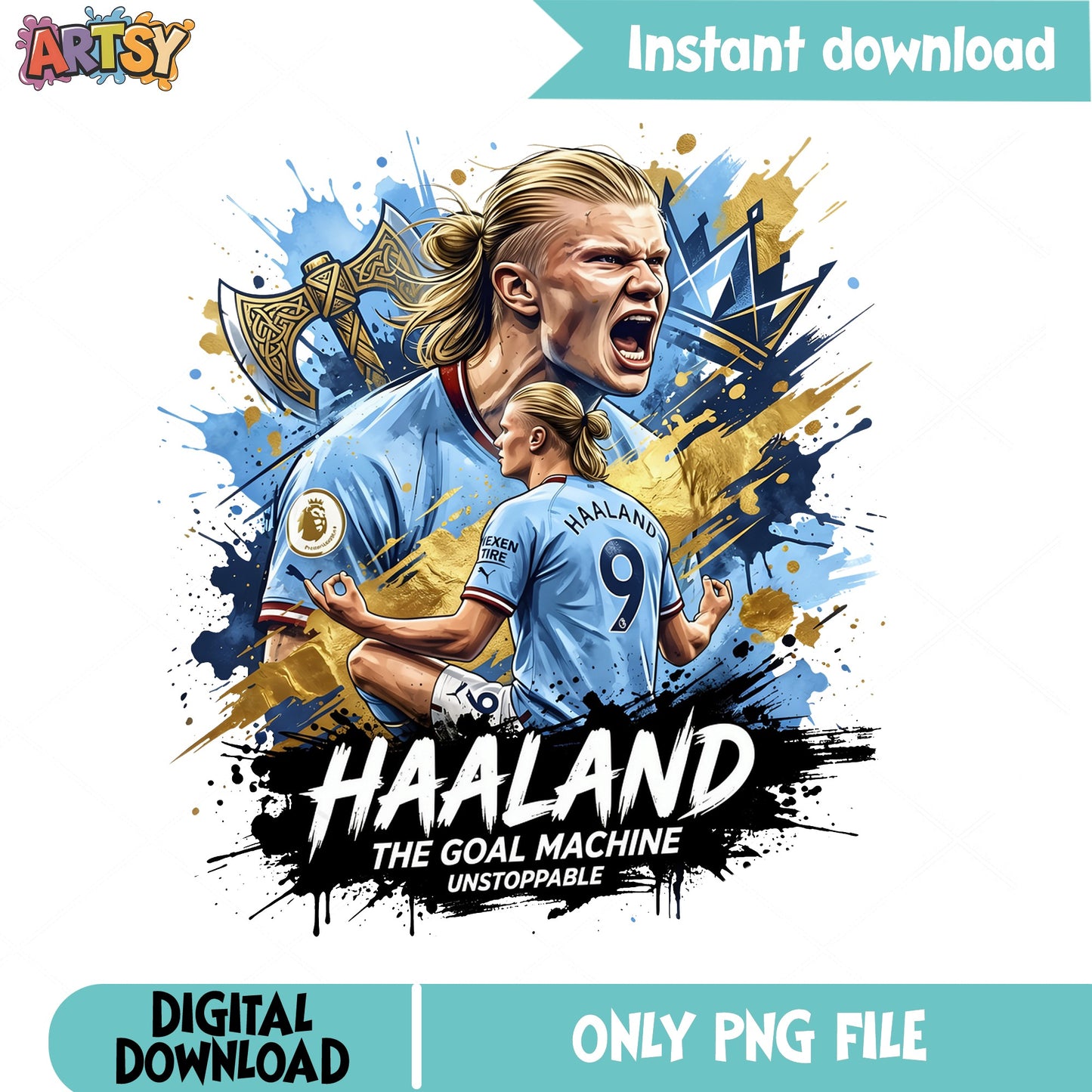 Haaland The Goal Machine PNG, Soccer Player Shirt PNG, Football PNG