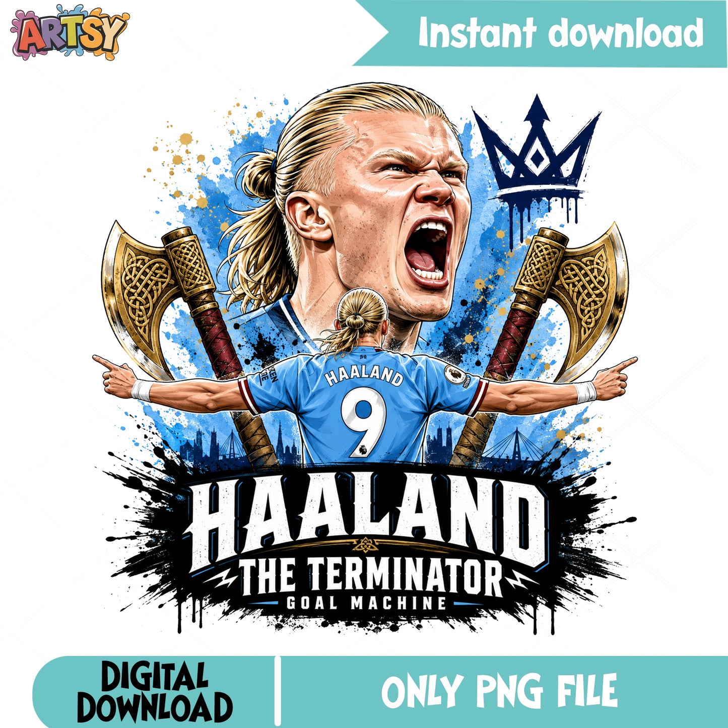 Haaland The Terminator Goal Machine PNG, Soccer Player PNG, Football PNG