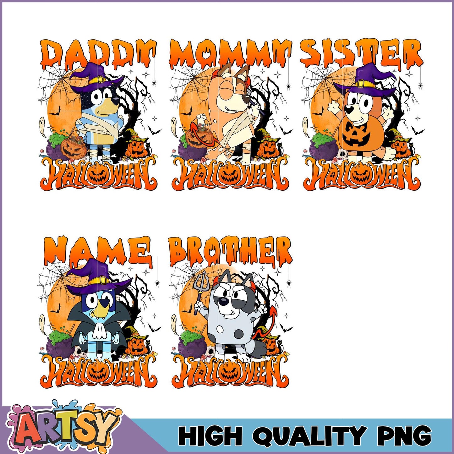 Halloween Bluey Family PNG Bundle High Quality