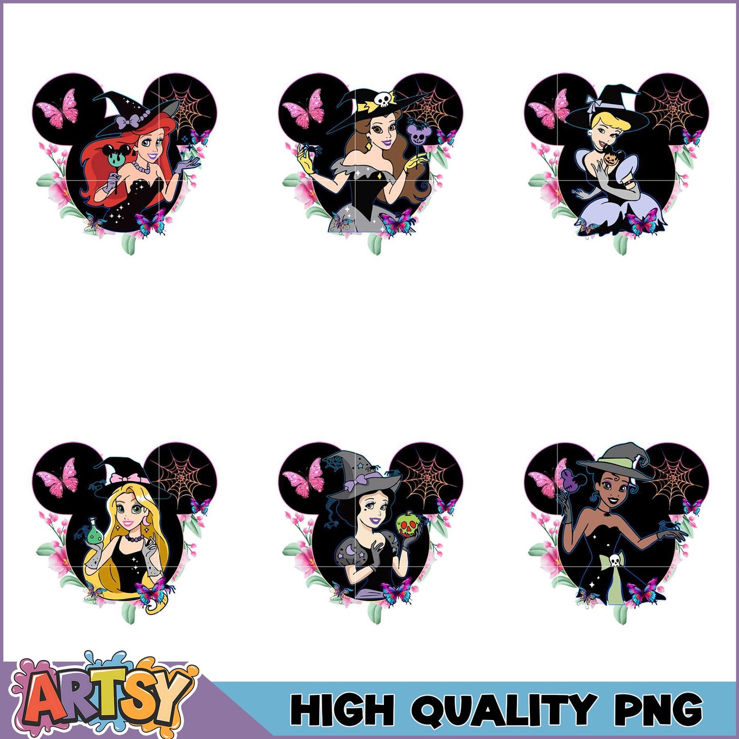Halloween Disney Princesses PNG Bundle - High Quality