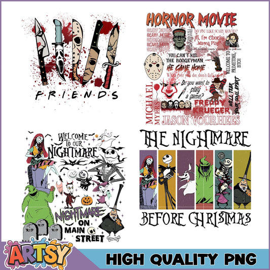 Halloween Horror Movie & Nightmare Before Christmas PNG Bundle