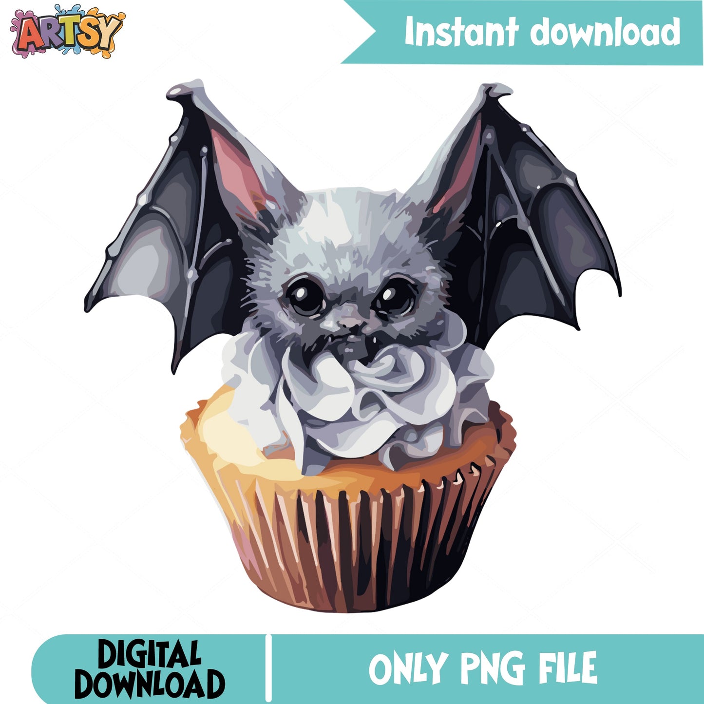 Halloween Bat Cupcake PNG, Cute Spooky Bat Clipart, Halloween PNG