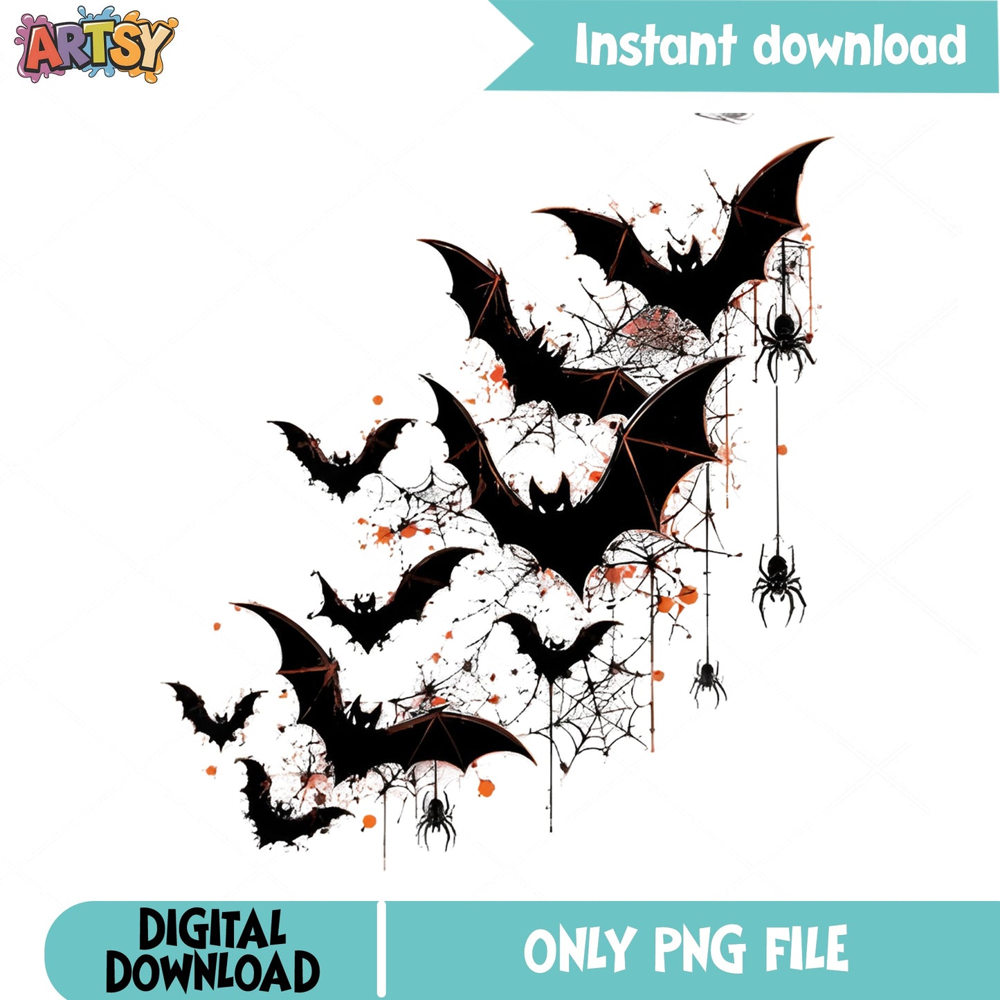 Halloween Bats And Spider Web PNG, Spooky Bat Clipart PNG, Halloween PNG