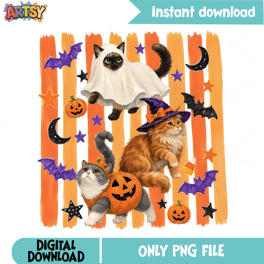 Halloween Cats In Costumes PNG, Spooky Cat Clipart PNG, Halloween PNG
