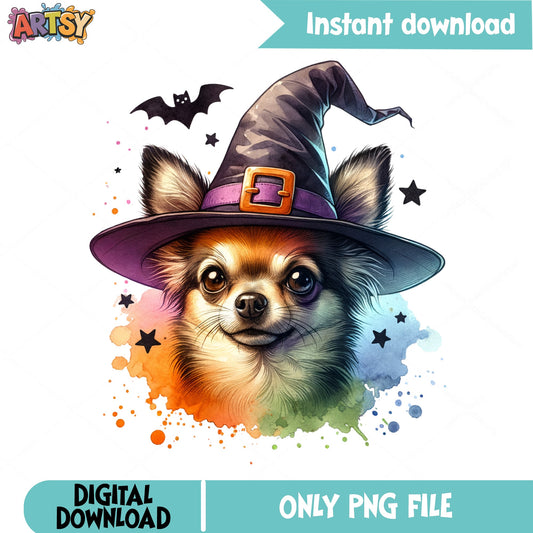 Halloween Chihuahua Witch PNG, Spooky Dog PNG, Halloween PNG