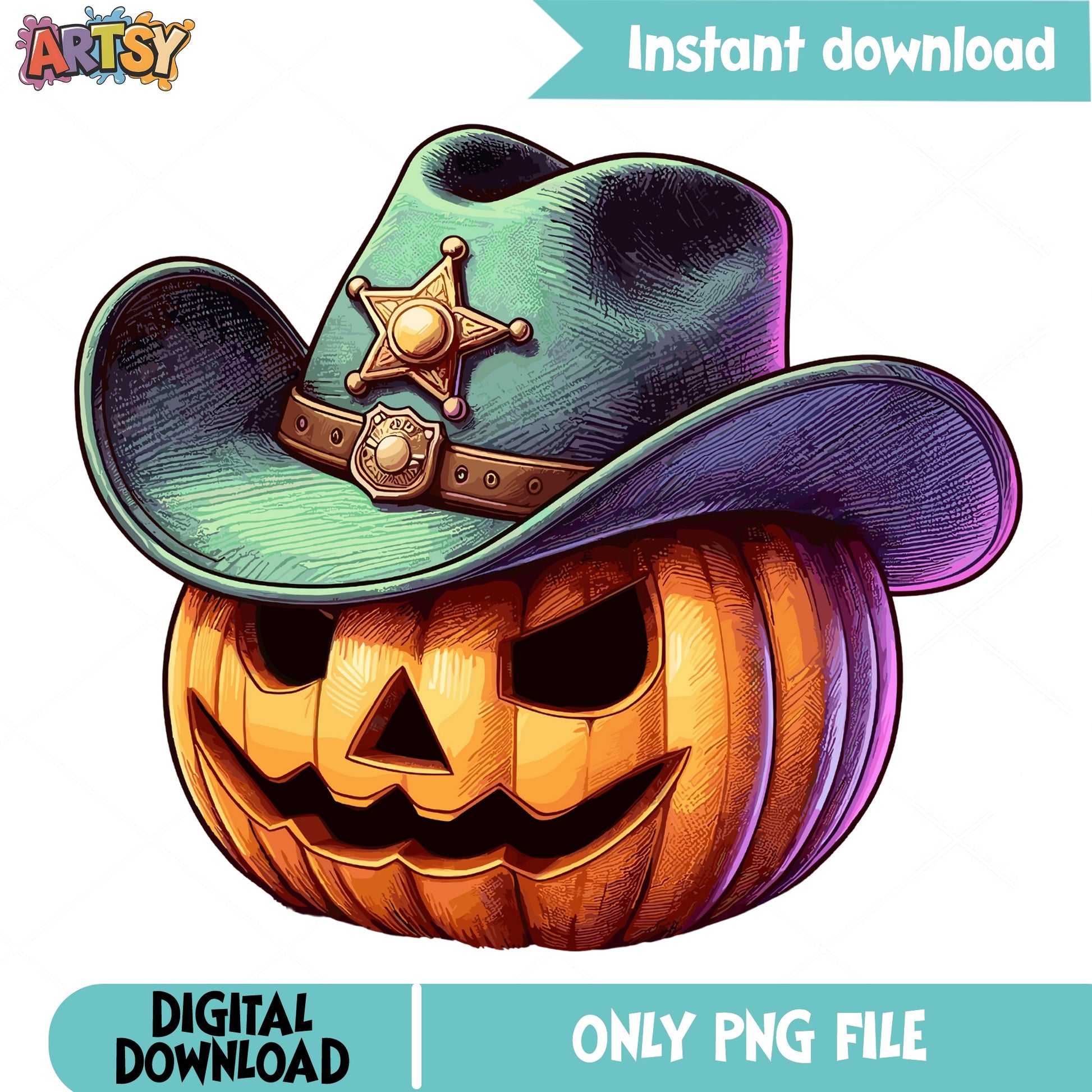 Halloween Cowboy Pumpkin PNG, Jack O Lantern Sheriff PNG, Spooky Western PNG