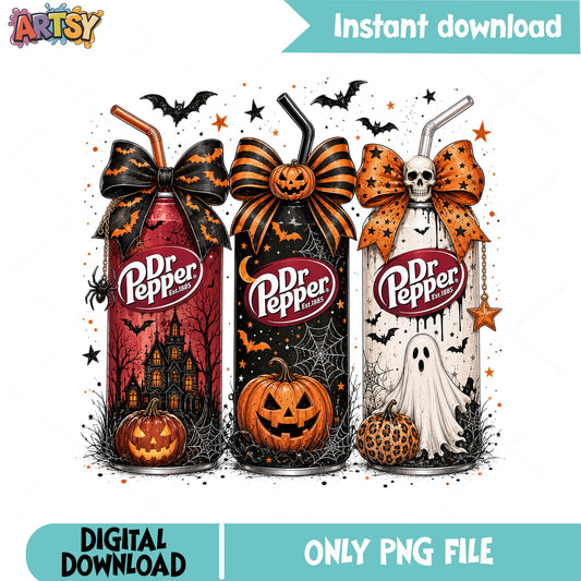 Halloween Dr Pepper Coquette Bow PNG, Spooky Soda Can PNG, Halloween PNG