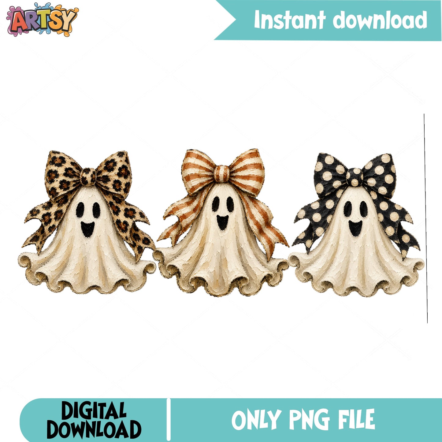 Halloween Ghost With Bow PNG, Cute Ghost Clipart, Spooky PNG