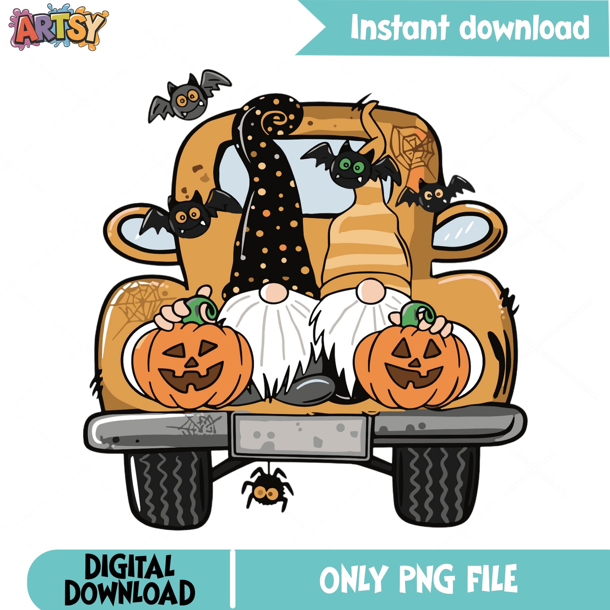 Halloween Gnome Truck PNG, Pumpkin Gnome PNG, Halloween PNG