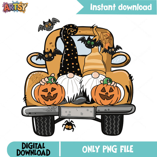 Halloween Gnome Truck PNG, Pumpkin Gnome PNG, Halloween PNG