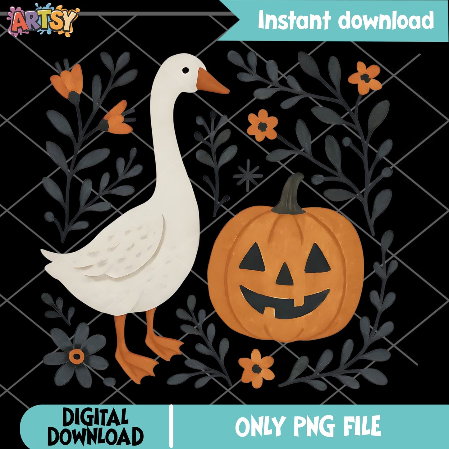 Halloween Goose With Pumpkin PNG, Spooky Goose PNG, Fall PNG