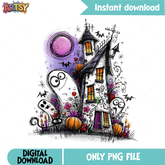 Halloween Haunted House Ghost PNG, Spooky Ghost PNG, Halloween PNG