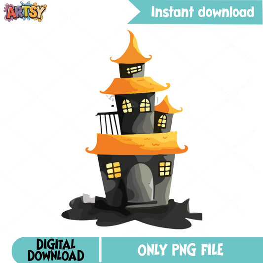 Halloween Haunted House PNG, Spooky Castle Clipart, Halloween PNG