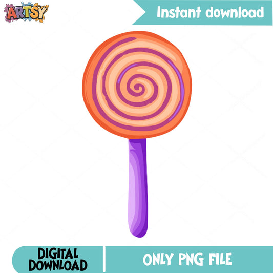 Halloween Lollipop Candy Clipart PNG, Swirl Candy PNG, Halloween PNG