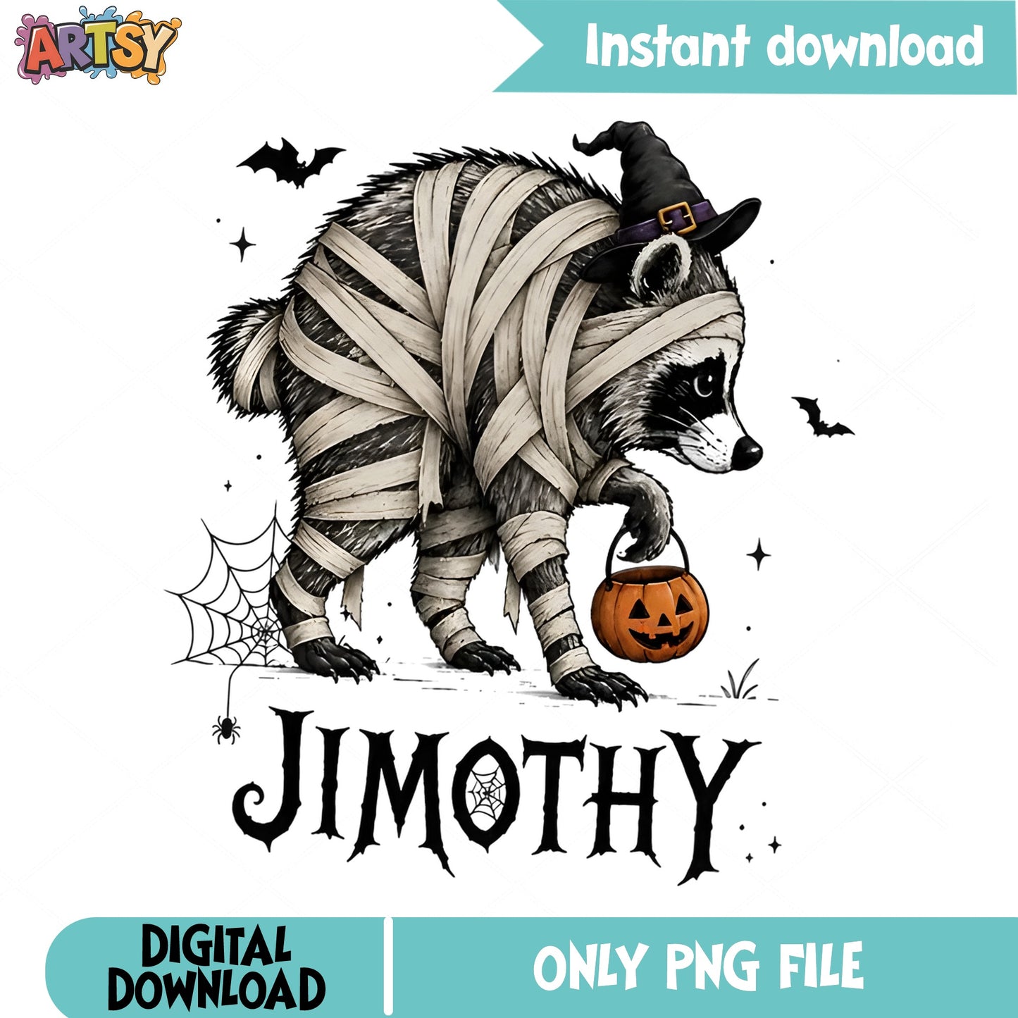Halloween Mummy Raccoon PNG, Spooky Raccoon Halloween PNG, Witch Hat PNG