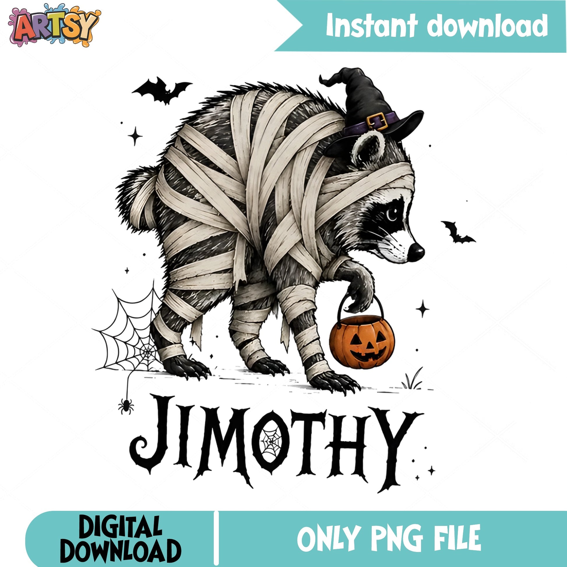 Halloween Mummy Raccoon PNG, Spooky Raccoon Halloween PNG, Witch Hat PNG