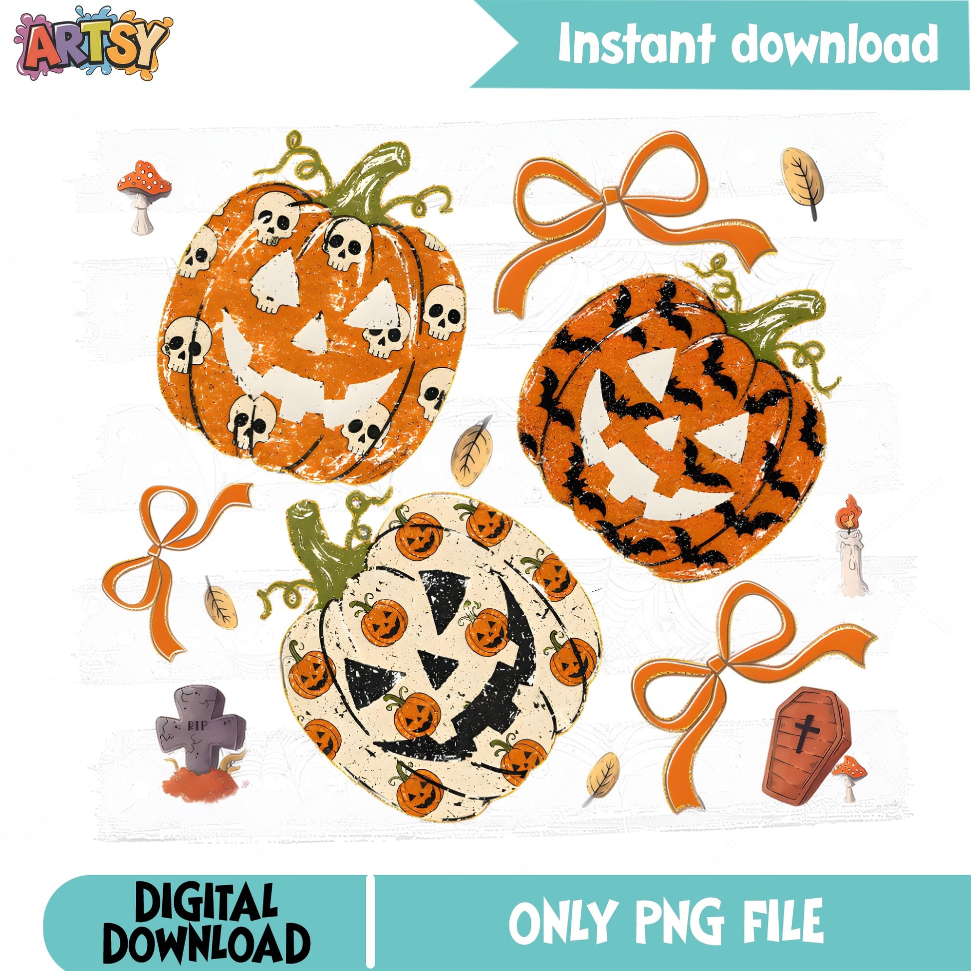 Halloween Pumpkin Bundle PNG, Jack O Lantern Clipart PNG, Spooky Fall PNG