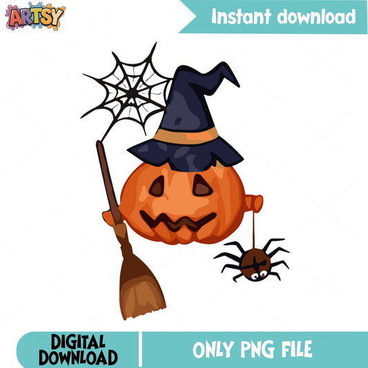 Halloween Pumpkin Witch PNG, Jack O Lantern Spider PNG, Spooky PNG